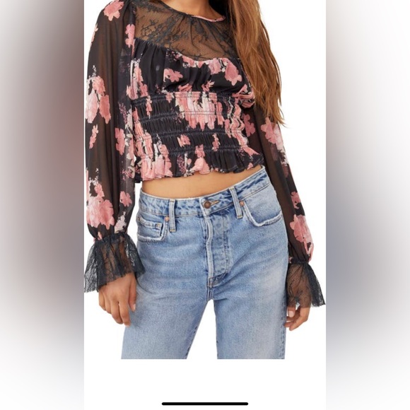 Free People Tops - NWT- Free People Pink and black Colorful flowers add a touch of everyday romance